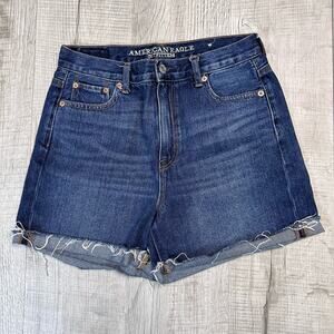 American Eagle Dark Denim High Rise Jean Shorts, US Women's Sz 4 Raw Hem Cotton